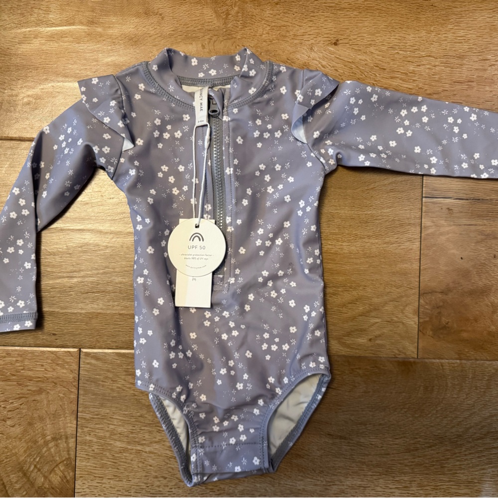 Quincy Mae Gray Floral Baby Bodysuit
